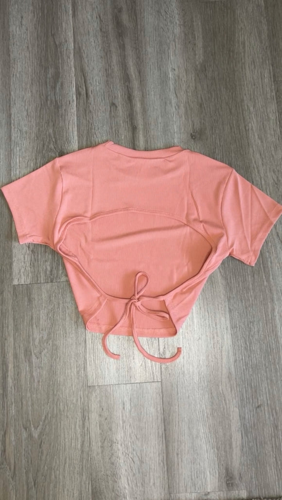 BACKLESS BASIC CROP - CORAL