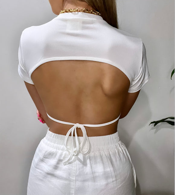 BACKLESS BASIC CROP - WHITE